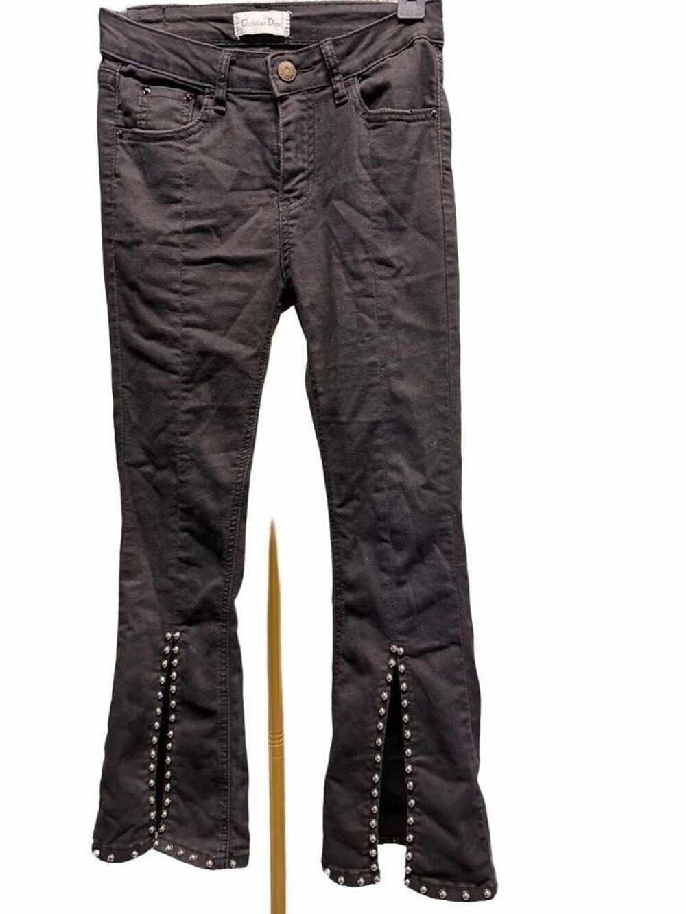 700 Christian Dior Women's Black Studded Slit Hem Flare Jeans